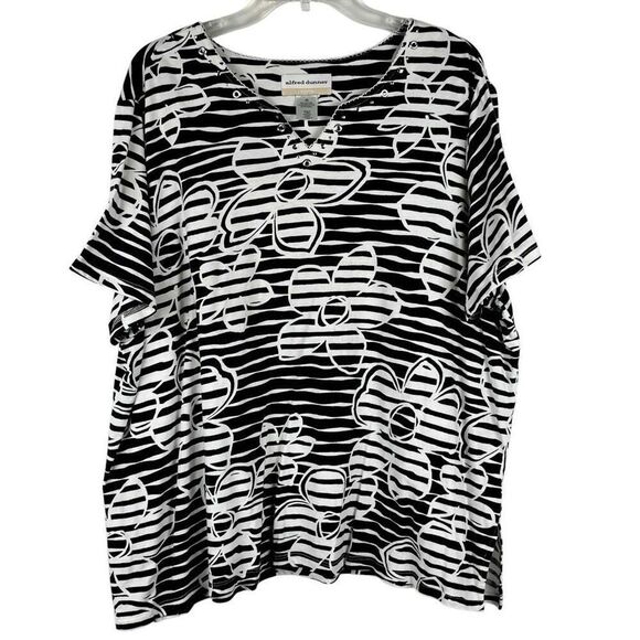 Alfred Dunner Striped Floral Short Sleeve Blouse 2X - Picture 1 of 9
